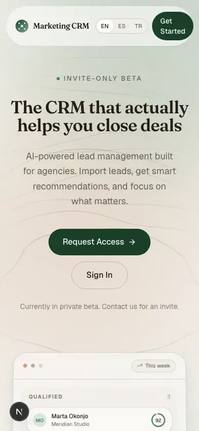 Interfaccia mobile di Marketing CRM